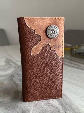 American Bison Brown Rodeo Bifold Leather Wallet Shotgun Shell Cutout